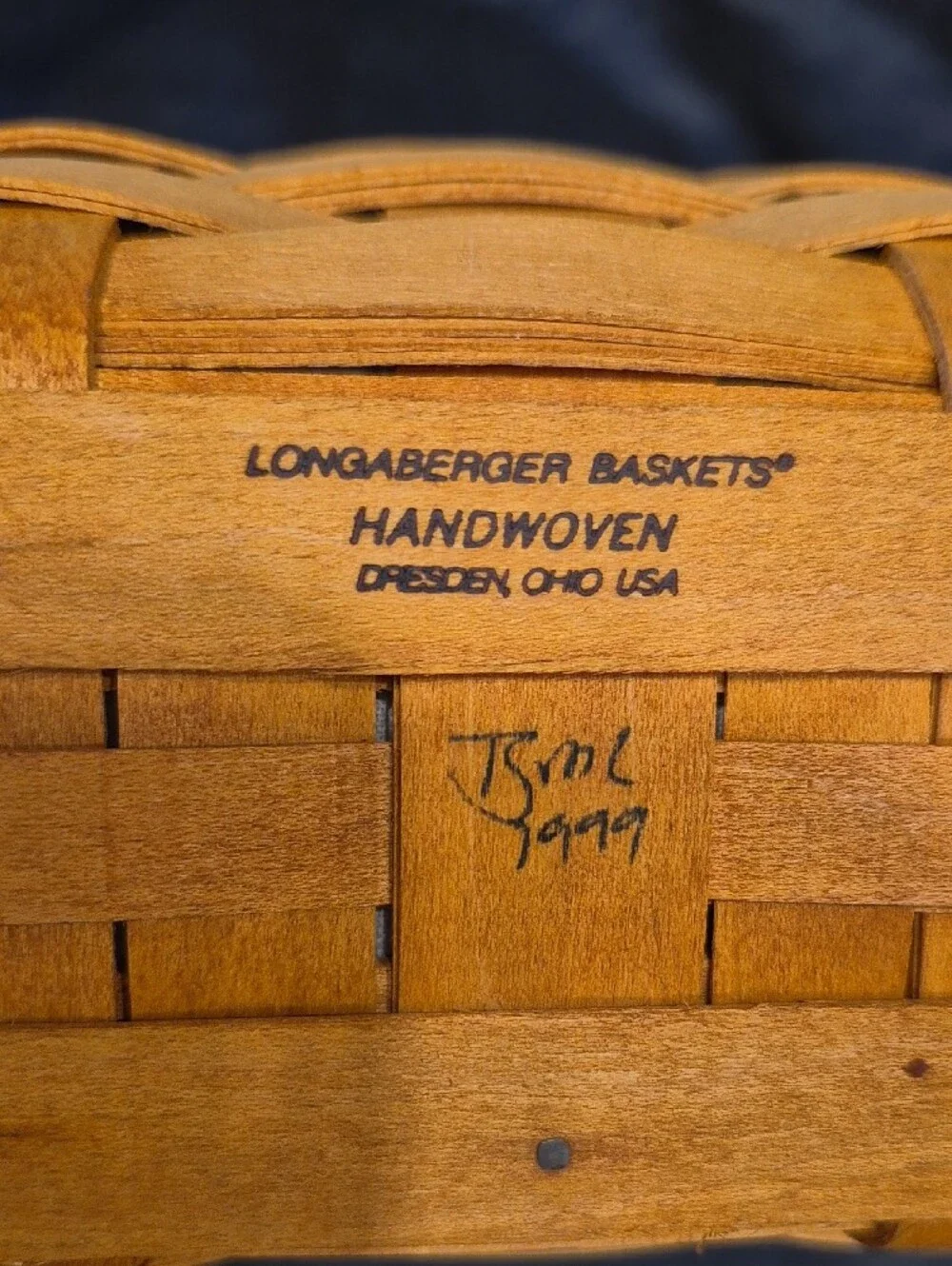 Longaberger Rectangular Handwoven Brown Wood Basket With Fabric Liner
